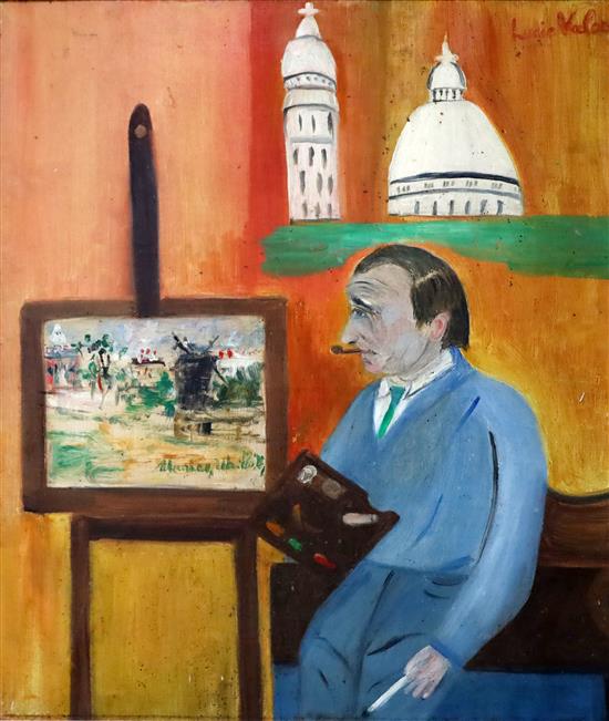 § Maurice Utrillo / Lucie Valore (1878-1965) Maurice Utrillo a son chevalet painted by Lucie Valore, on the easel is Le moulin de la
